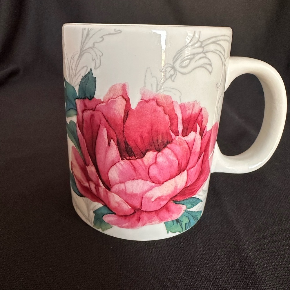 Martha Stewart Floral Mug with Pink Peony Design 4 1/4” EUC Spring 16 0Z